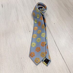 TATTERSALL LONDON Men’s Blue Orange Yellow Novelty 100% Silk Floral Tie 61”
